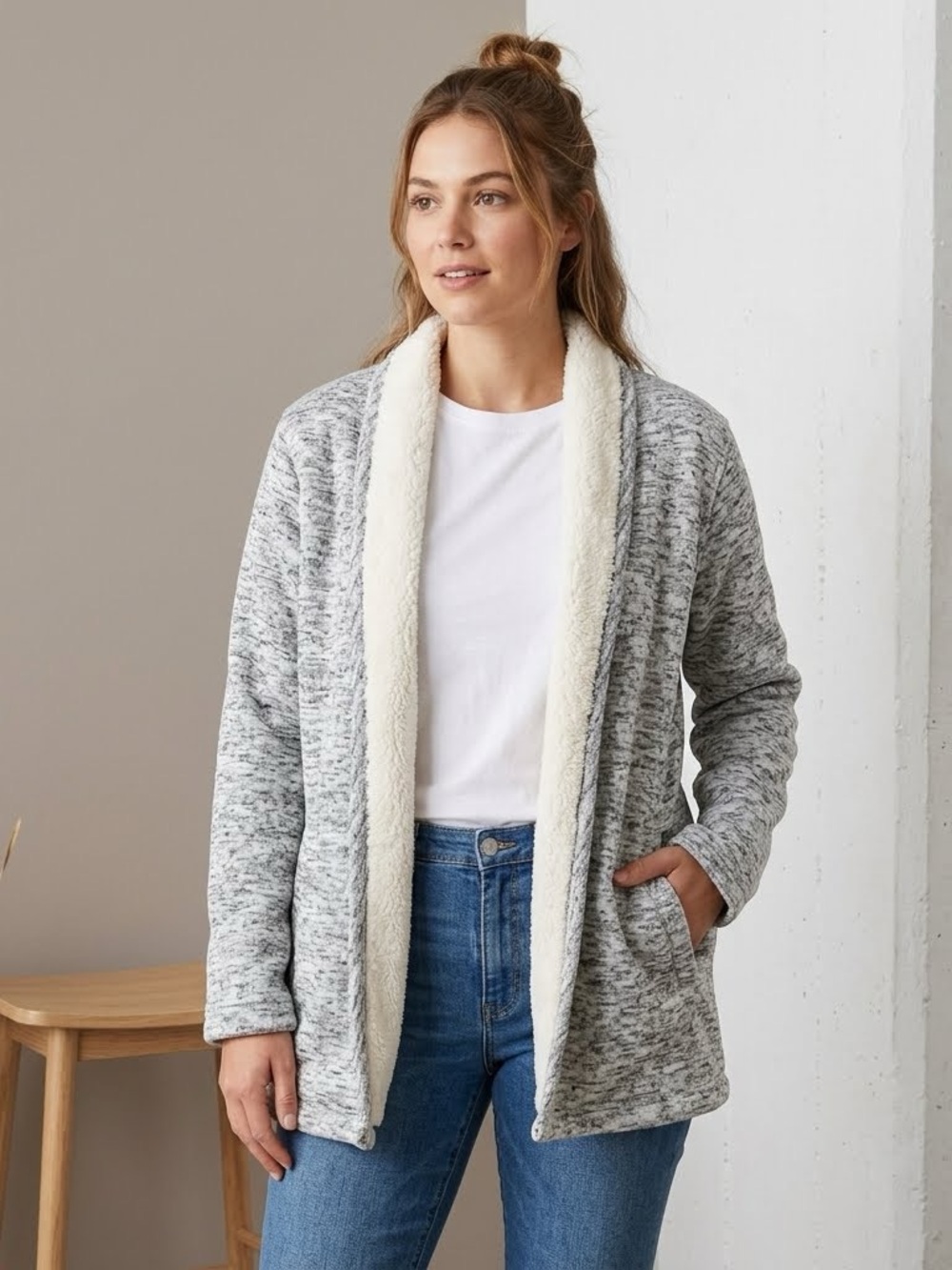 NWT Canada Weather Gear Sherpa Lined Sweater Fleece Open Cardigan Shacket Size M